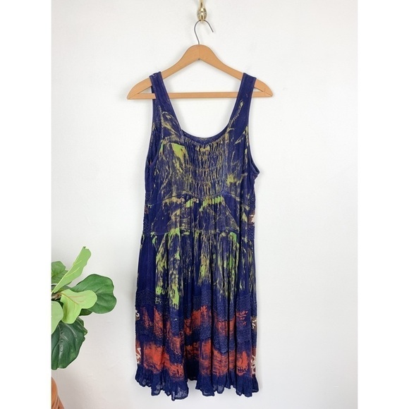 Himalayan Arts Wear by Yeshi Tie Dye Boho Mixed Media Midi Dress Sz XL - Picture 2 of 8